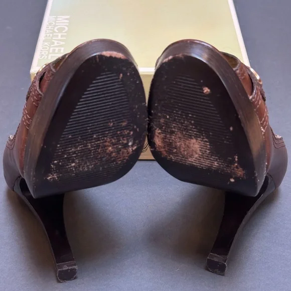 Michael Kors "Harness Open Toe" Chocolate Heels - Picture 11 of 12
